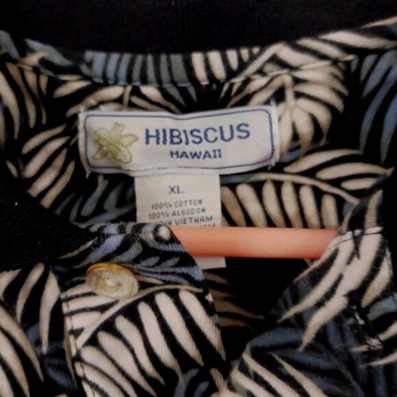 HIBISCUS HAWAII Men's Size XL Polo Shirt Black Floral 100% Cotton. - Picture 3 of 5